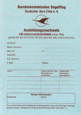 Training progress sheet glider pilot license, German